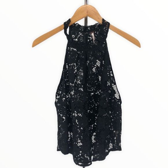 Free People Black Sweet Meadow Dreams Lace Sleeveless High Neck Top size Small - Picture 3 of 13